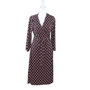 Dailylook Renee C Black Red Geometric Circle Print Faux Wrap Midi Dress Large